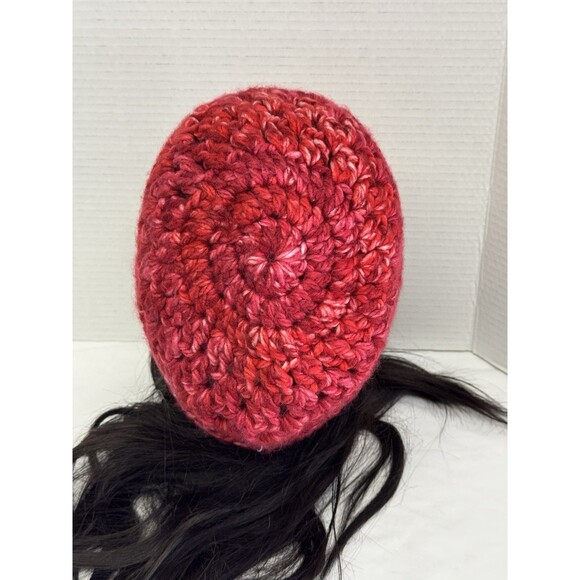 Beanie Hat Skull Cap Adult Teens Crochet Unisex Red White Handmade - Picture 3 of 7